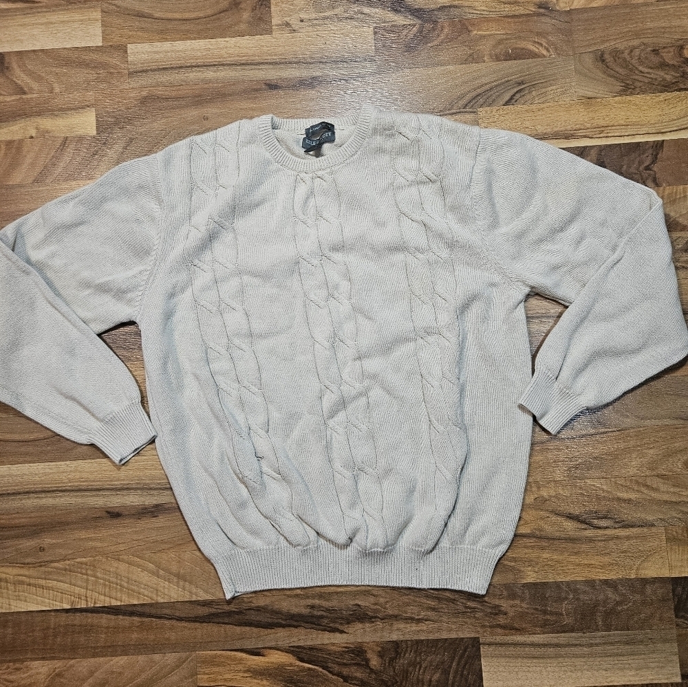 Lyle And Scott Scotland Mens XL 100% Combed Cotton Sweater White Cable Knit